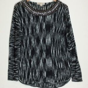 Michael Kors Rhinestone Collar Black/White Sweater